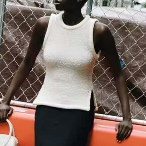 STAUD Aerin Sleeveless Merino Wool Top Ivory Cream Quiet Lux Wool - Picture 3 of 8